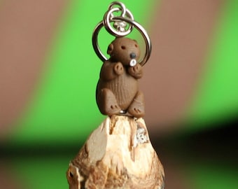 Miniature Beaver Polymer Clay Stitch Markers (Lodge of 4 sculpted acessories)