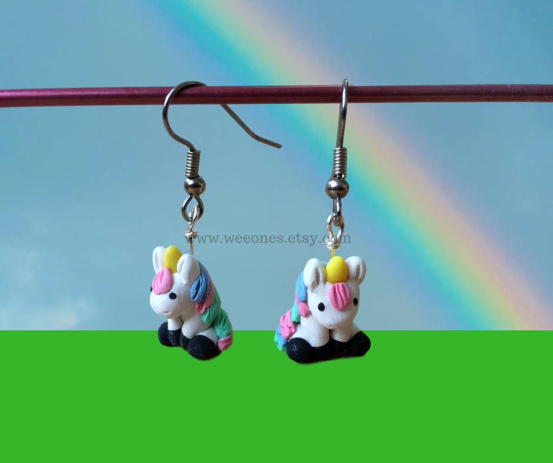 Unicorn clay earrings deals