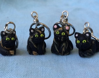 Tortoiseshell Cat Polymer Clay Stitch Markers (set of four)