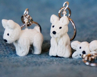 Westie Polymer Clay Stitch Markers set of 4 Miniature Sculpted Charms Knit Crochet Animal Accessories