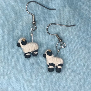 Valais Blacknose Sheep Polymer Clay Sculpted Earrings Stainless Steel