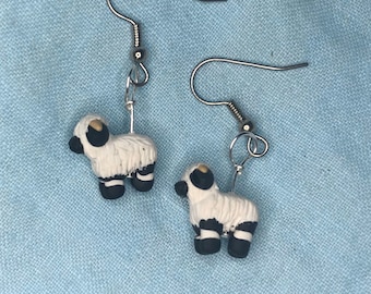 Valais Blacknose Sheep Polymer Clay Sculpted Earrings Stainless Steel