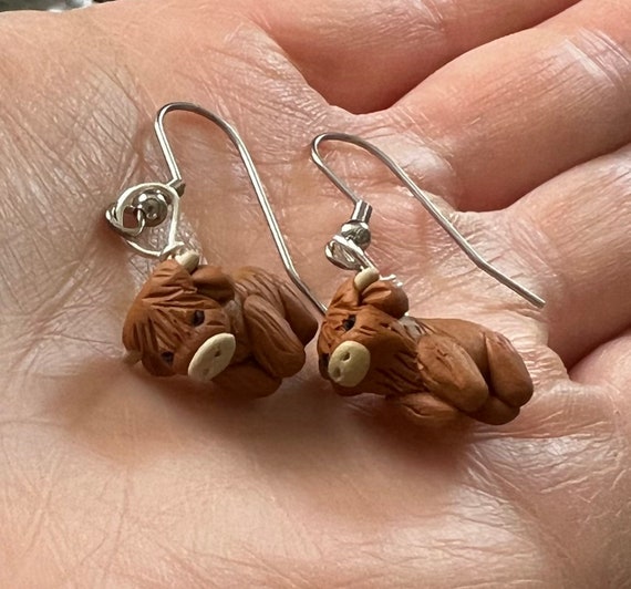 Scottish Coos Polymer Clay Sculpted Earrings Stainless Steel