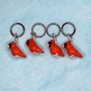 Male Cardinal Stitch Markers flock of 4