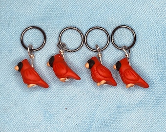 Male Cardinal Stitch Markers flock of 4