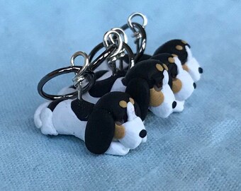 Basset Hound Dog Stitch Markers Miniature Polymer Clay Sculpted Animal Knit Crochet Charms Accessories set of 4