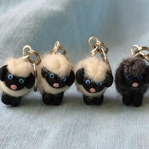 Woolly Sheep Felted Stitch Markers Flock of 4