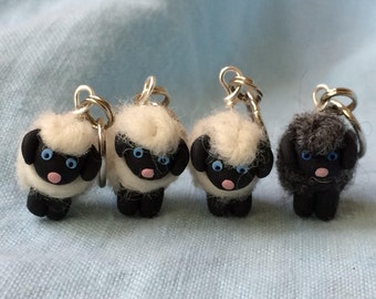 Woolly Sheep Felted Stitch Markers Flock of 4