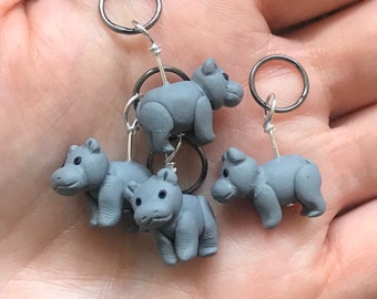 Hippopotamus Polymer Clay Stitch Markers (Set of 4 sculpted miniature Knit, crochet accessories)