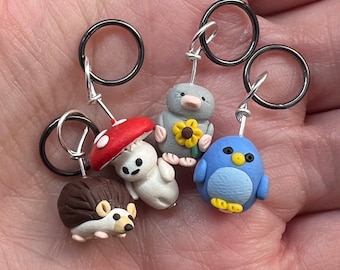Whimsical Woodland Polymer Clay Stitch Markers (Set of 4)