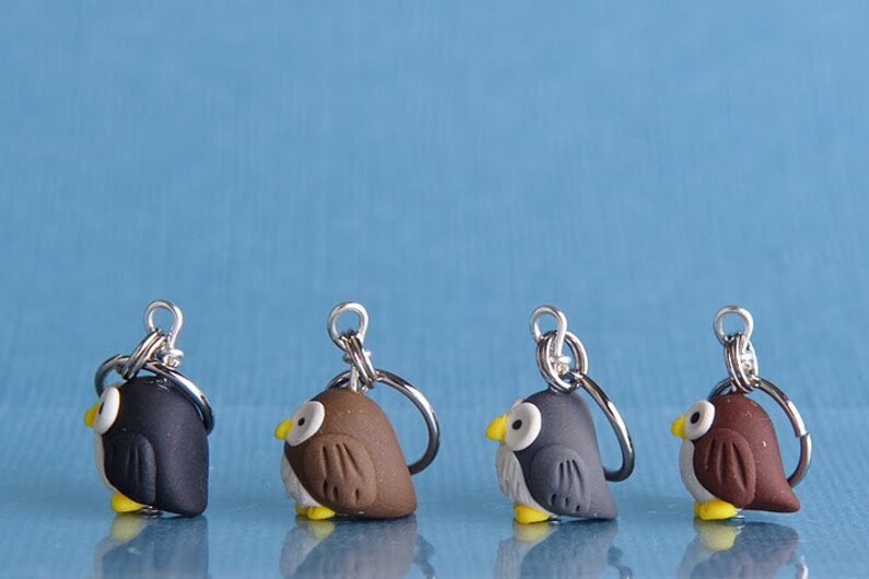 Owl Polymer Clay Miniature Stitch Markers Flock of 4 image 3