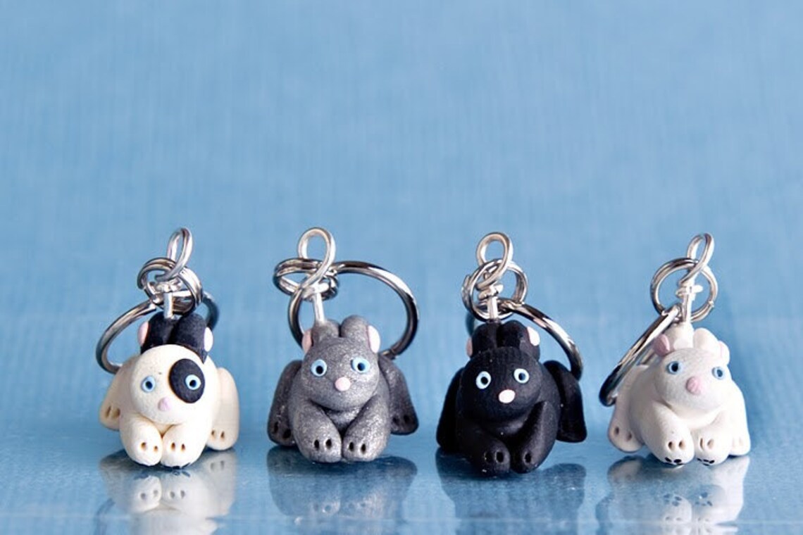 Bunny Rabbit Stitch Markers Warren of 4 Polymer Clay Miniature Animal ...