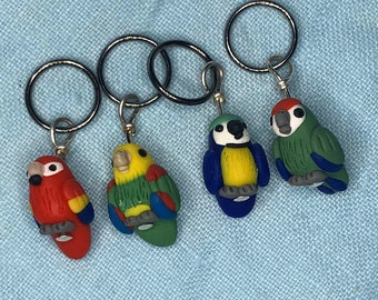 Macaw, Parrot Stitch Markers, Miniature Animals, Knitting Tools, Knitting Accessories, Progress Keepers, Polymer Clay, set of 4