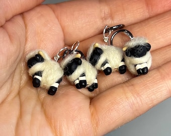 Woolly Valais Blacknose Sheep Felted Stitch Markers (Flock of 4)