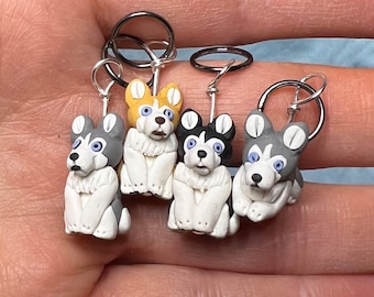 Siberian Husky Stitch Markers or Progress Keepers (set of 4) - red, gray, or black