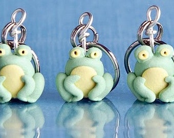 Frog stitch markers Miniature Polymer Clay Amphibian Charms Knit Crochet Accessories army of 4