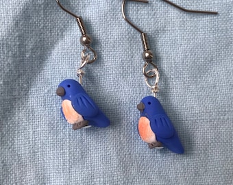 Eastern Bluebird Polymer Clay Sculpted Earrings Stainless Steel