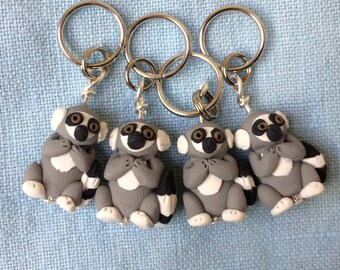 Lemur Polymer Clay Stitch Markers (group of 4 miniature sculpted Knitting, crochet accessories)