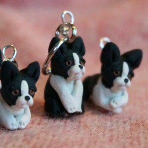 Boston Terrier Polymer Clay Stitch Markers set of 4 Miniature Sculpted Dog Animal Puppy Knit, Crochet Accessories