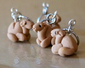 Camel Polymer Clay Knitting Stitch Markers Caravan of 4 Miniature Sculpted Animal Knit, Crochet Accessories