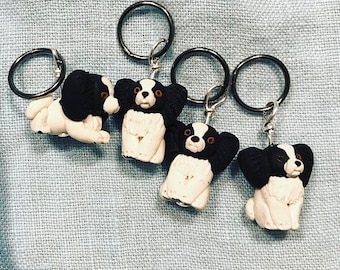 Black and White Papillon Dog Polymer Clay Stitch Markers (set of 4)