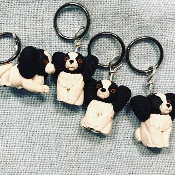 Black and White Papillon Dog Polymer Clay Stitch Markers (set of 4)