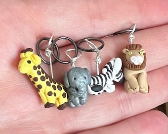 Polymer Clay African Safari Animal Dangly Stitch Markers (Herd of 4)