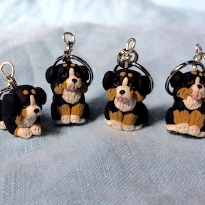 Bernese Mountain Dog Stitch Markers Miniature Polymer Clay Sculpted Animal Knit Crochet Charms Accessories set of 4