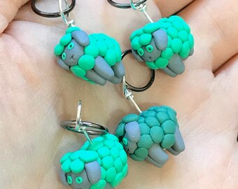 St Patrick’s Day Green Festive Sheep Stitch Markers Polymer Clay Miniature Flock of 4