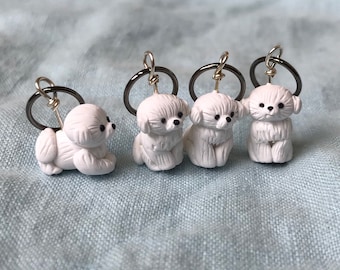 Miniature Bichon Frise Polymer Clay Stitch Markers (set of 4 accessories)