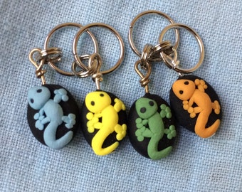 Gecko Polymer Clay Stitch Markers set of 4 Miniature Sculpted Animal Knit, Crochet Accessories