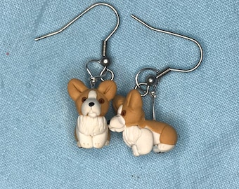 Corgi Polymer Clay Sculpted Earrings Stainless Steel