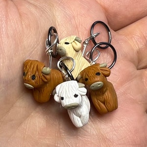 Scottish Coos Highland Cow Stitch Markers (herd of 4)