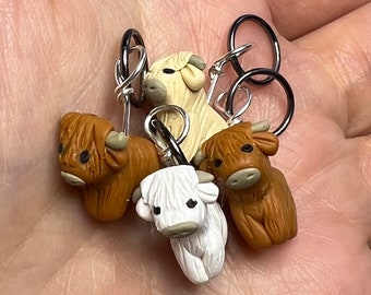 Scottish Coos Highland Cow Stitch Markers (herd of 4)