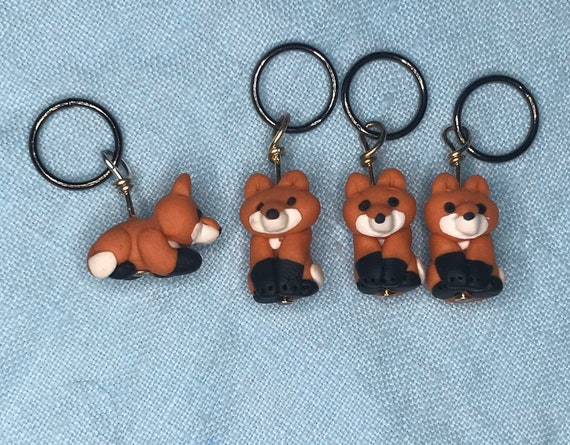 Cute Fox, Knitting Helpers, Clay Stitch Markers, Polymer Clay Fox, Crochet Notions, Knitting Accessories, Crochet Help, Cute Animal Set of 4