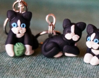 Miniature Tuxedo Cat Stitch Markers (Set of 4)