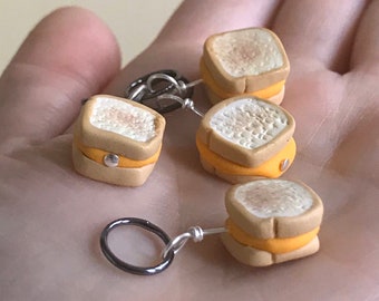Polymer Clay Grilled Cheese Stitch Markers (plate of 4)