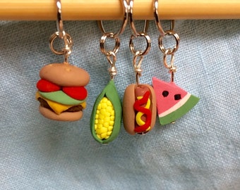 Food Stitch Markers, Gift for Her, Miniature Food, Food Stitch Markers set of 4, Summer Cookout, Knitting Tool, Crochet Tool, Accessories