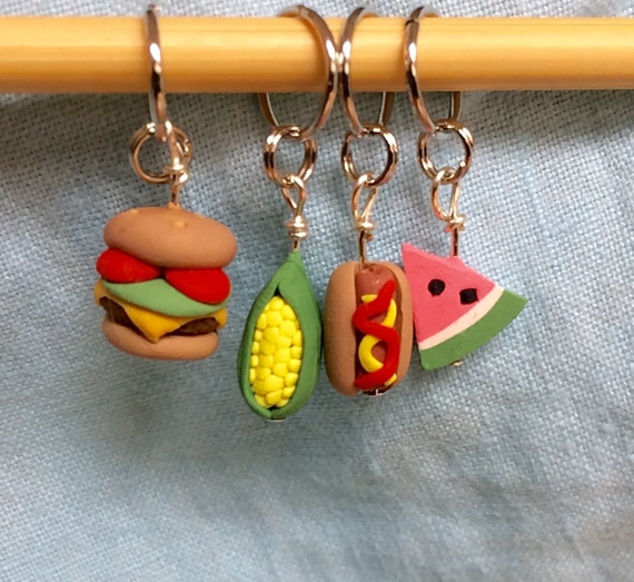Food Stitch Markers, Gift for Her, Miniature Food, Food Stitch Markers set of 4, Summer Cookout, Knitting Tool, Crochet Tool, Accessories