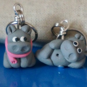 Hippopotamus Hippo Polymer Clay Stitch Markers (pod of 4)