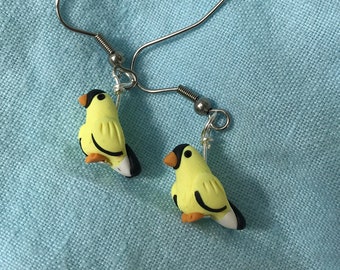 Goldfinch Polymer Clay Sculpted Bird Earrings Stainless Steel