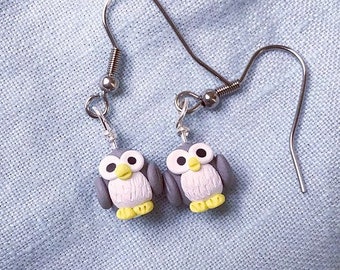 Owl Polymer Clay Sculpted Earrings Stainless Steel