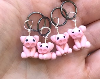 Pig Polymer Clay Stitch Markers - drove of 4