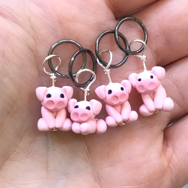 Pig Polymer Clay Stitch Markers - drove of 4