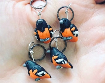 Baltimore Oriole Polymer Clay Bird Stitch Markers (Set of 4)