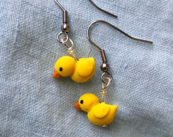 Rubber Ducky Polymer Clay Sculpted Earrings Stainless Steel