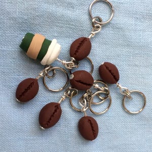 Coffee Bean and Latte To Go Stitch Markers (set of 7)