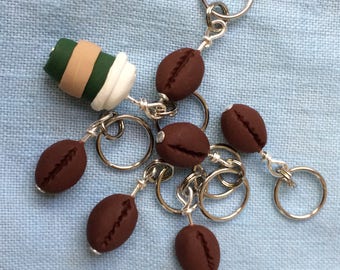 Coffee Bean and Latte To Go Stitch Markers (set of 7)