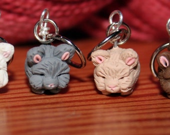 Angora Rabbit Stitch Markers (set of 4 polymer clay miniature sculpted animal knit, crochet accessories)