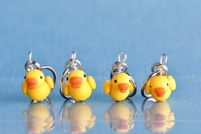 Rubber Ducky Stitch Markers set of 4 Miniature Sculpted Bird Animal Knit Crochet Accessories image 2